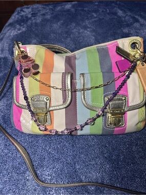 Coach Poppy Legacy Striped Sequined Hippie Purse